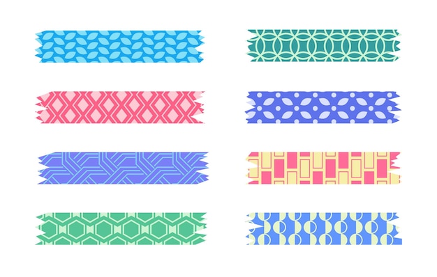 Set van kleurrijke washi tape strips met patroon Leuke decoratieve plakband geïsoleerd