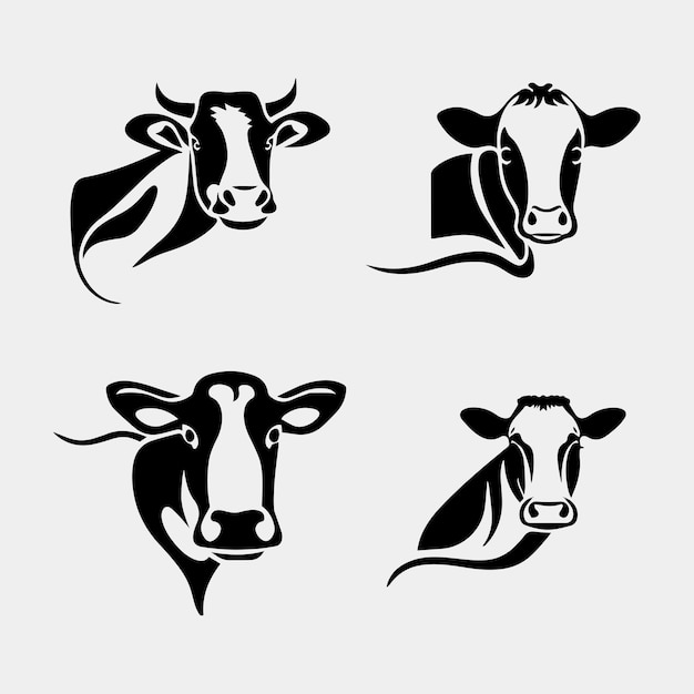 Set van koe gezicht logo vector design idee