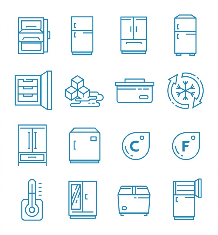 Set van koelkast pictogrammen met kaderstijl