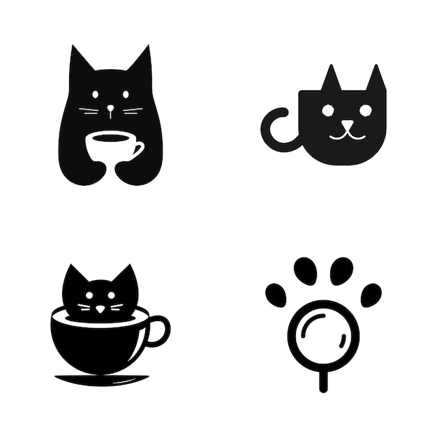 set van koffie kat logo ontwerp vector kunst illustratie