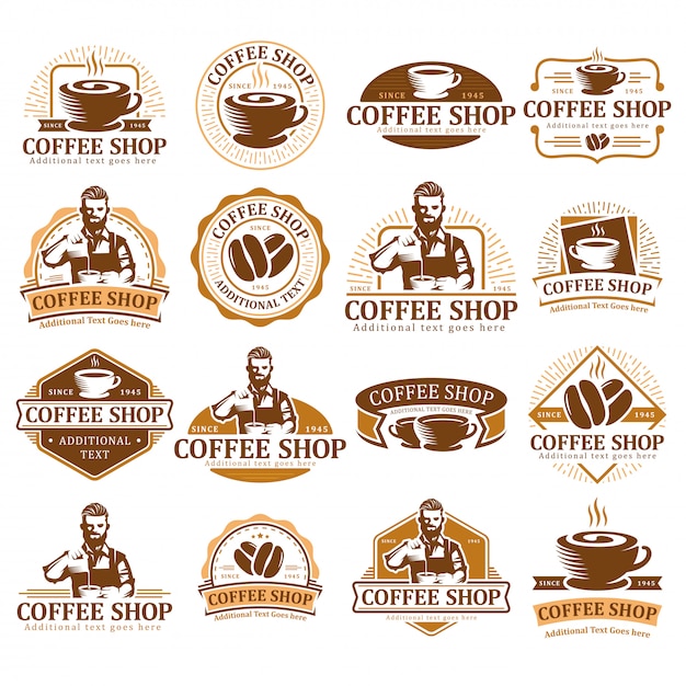 Set van koffie logo, koffie label badge of embleem pack, café label collectie.