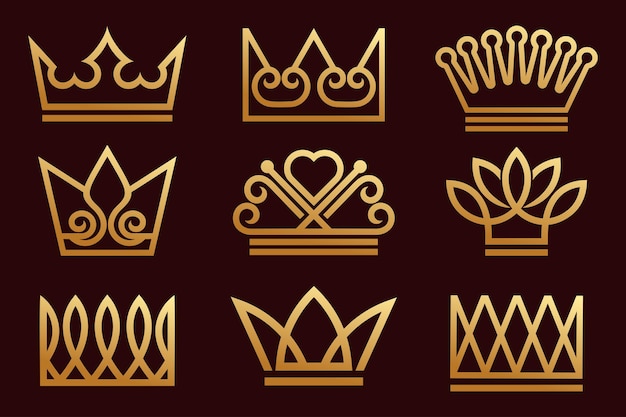 Set van kronen logo ontwerp vector Mooie elegante tiara's voor koningin en koning