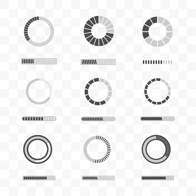 Vector set van laden en voortgangsbalk pictogrammalplaatje