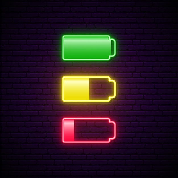Set van lage en volledige batterij neon icoon.