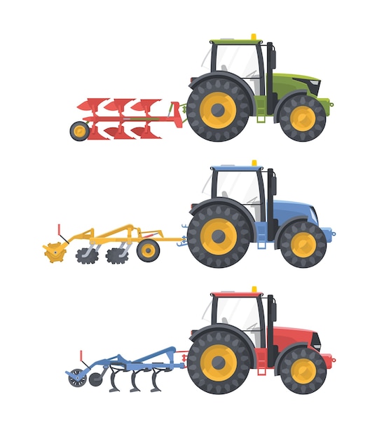 Set van landbouwmachines met apparatuur