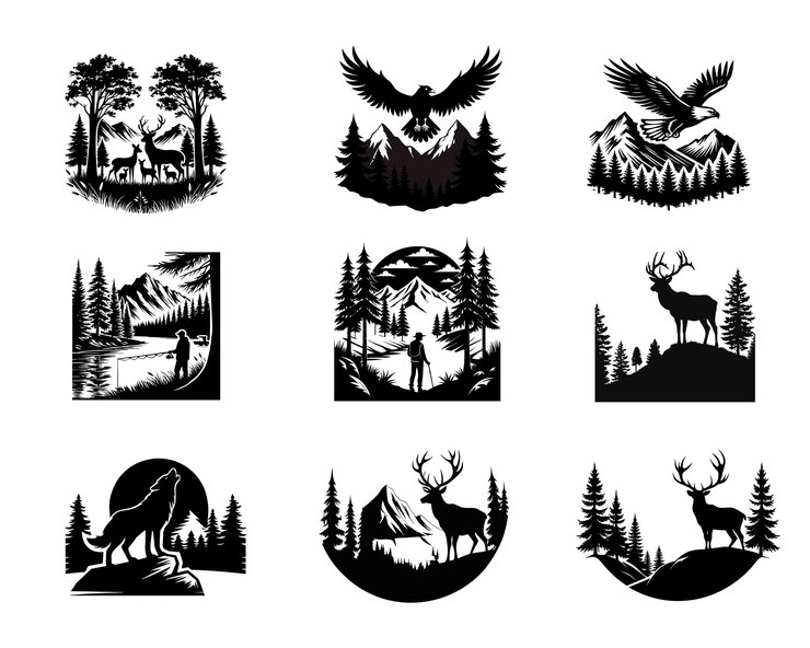 Vector set van landschap scènes silhouet ontwerp bos landschap vector illustratie