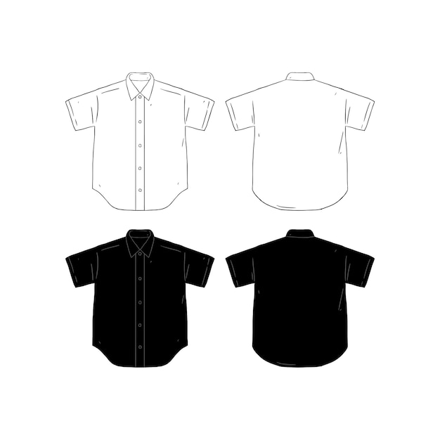 Set van lege korte mouw shirt ontwerp sjabloon hand getekende vectorillustratie Voor- en achterkant zijden