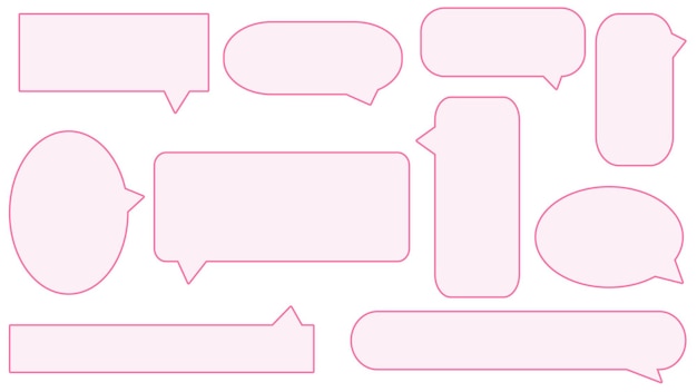 Set van lege roze toespraak bubble gesprek vak chatbox spreken ballon denken ballon grens