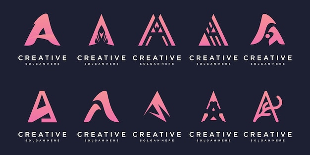 Set van letter A-logo met creatief abstract concept Premium Vector
