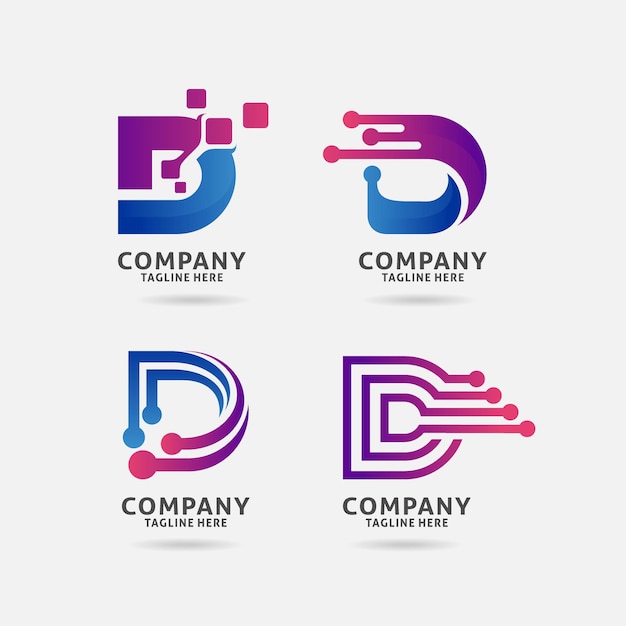 Set van letter D technologie logo ontwerp