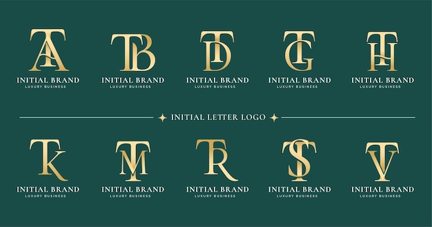 Set van letter T monogram serif logo ontwerp