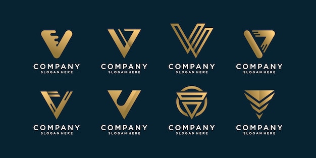 Set van letter V logo collectie met gouden concept