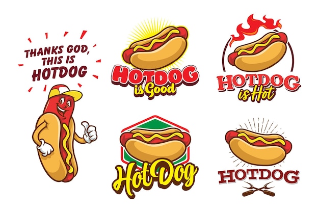 Set van leuke cartoon hotdog-logo