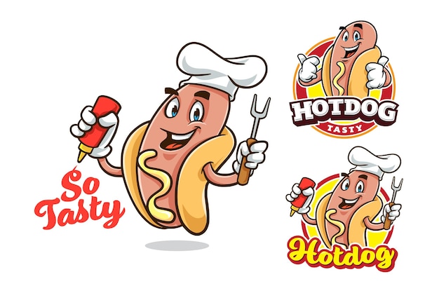 Set van leuke en grappige cartoon hotdog-logo