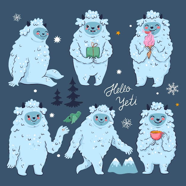 Set van leuke grappige cartoon yeti's Vector graphics