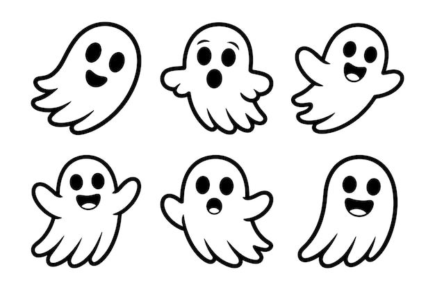 Set van Leuke Halloween Geesten Leuke Lijn Kunst Vector Collectie