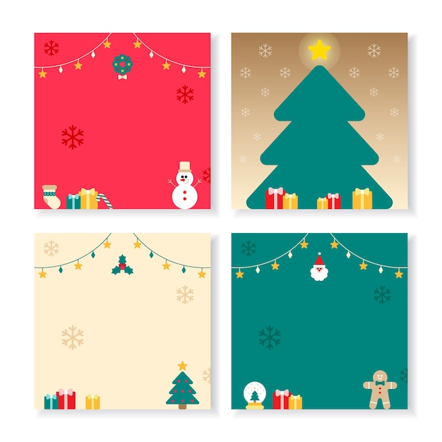 Set van leuke Merry Christmas Happy New Year kerstboom Snowman Gift huidige kaart kopie ruimte Frame