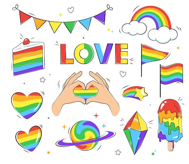 Set van lgbt-iconen houden van trots-illustraties