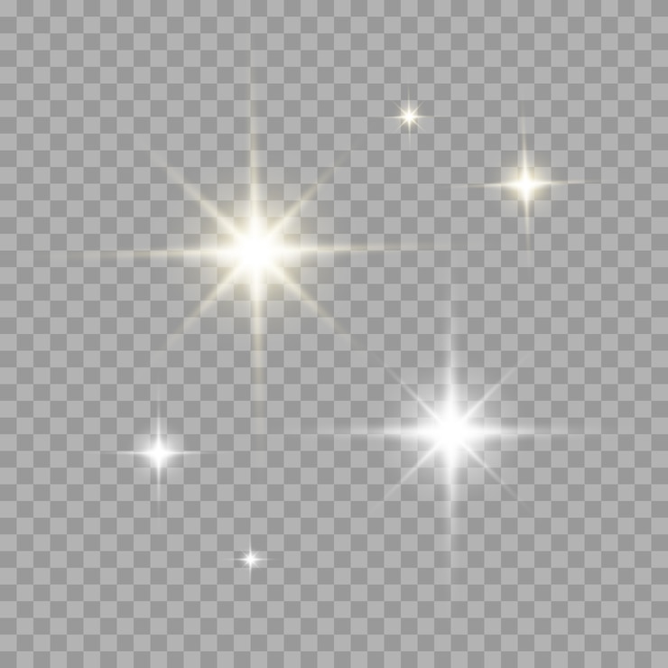 Vector set van licht flare-effect met gouden en zilveren kleur. realistische transparante zonflits met stralen en schijnwerper
