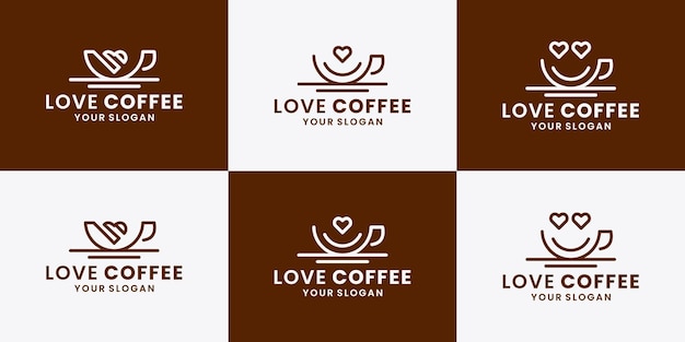 Set van liefde koffie, coffeeshop logo ontwerp symbool