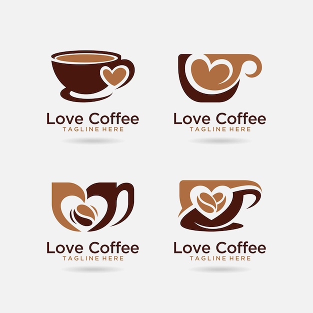 Set van liefde koffie logo ontwerp