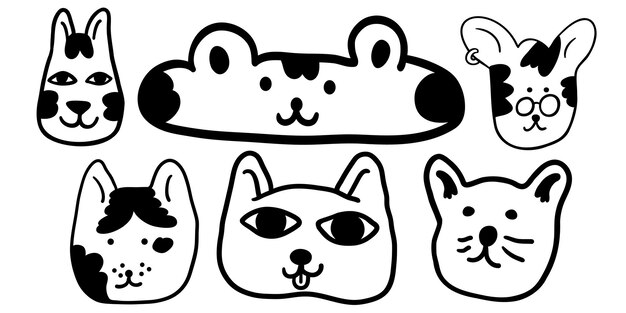 set van lineaire hoofden van katten in vectorcollectie van dieren voor ontwerpstickers wallpapers