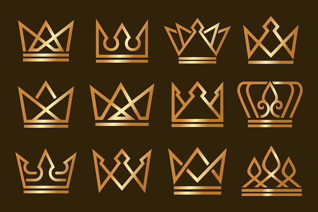 Set van lineaire kroon iconen Koninklijk luxe symbool Koning koningin abstract geometrisch logo