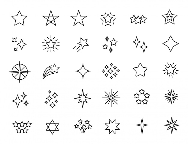 Vector set van lineaire sterren pictogrammen sterren twinkle pictogrammen