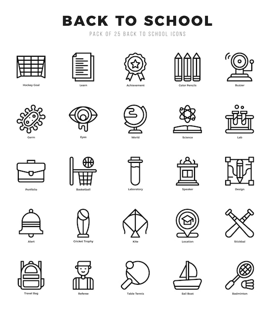 Set van lineal back to school icoons lineal art icon vector illustratie