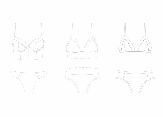 Set van lingerie, lingerie ILLUSTRATIE, Vector illustratie ondergoed, Lingerie, VROUWEN KLEDING