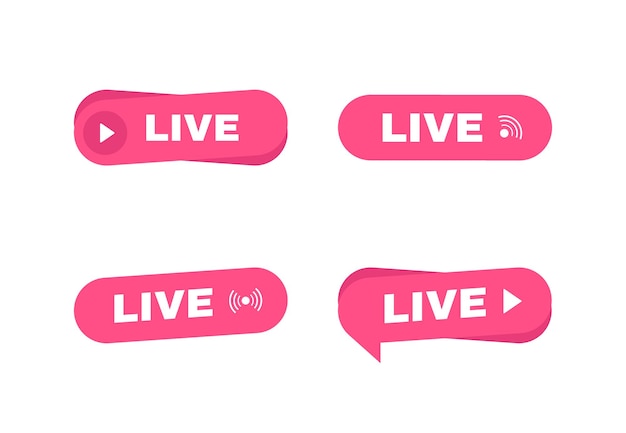 Set van live streaming-label. Knop voor livestreaming, uitzending, online stream.