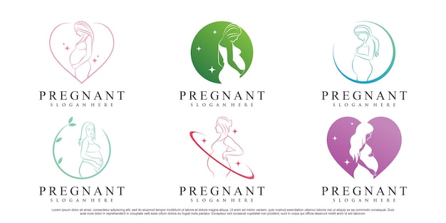 Set van logo-ontwerp voor zwangere vrouwen met creatief element Premium Vector