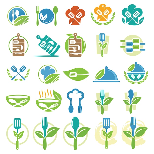 Set van logo&#39;s voor eten en koken