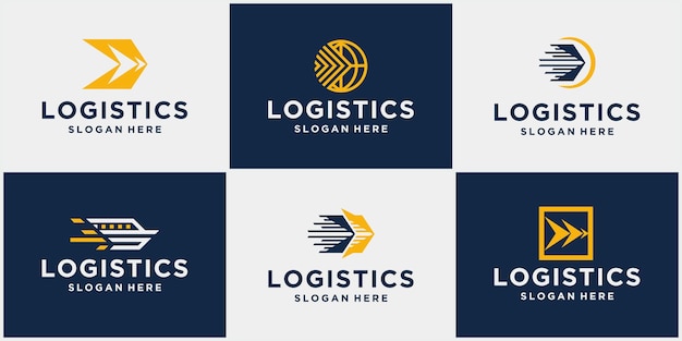 set van logo's voor logistiek vrachtvervoer Bedrijfslogistiek logo's Pijlpictogrammen Verzendpictogrammen