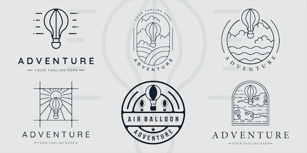 Set van luchtballon logo lijntekeningen eenvoudige minimalistische vector illustratie sjabloon pictogram grafisch ontwerp