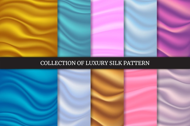 Set van luxe satijn en zijde doek stof vouw achtergrond en textuur. vector illustratie