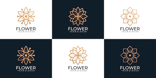 Set van luxe schoonheid gouden bloem logo spa decoratie natuur concept