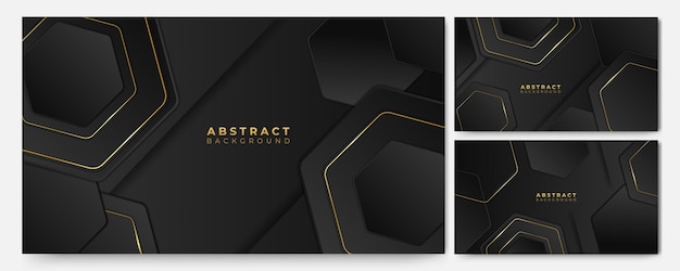 Set van luxe zwart goud abstracte 3D achtergrond Presentatie achtergrond Vectorillustratie