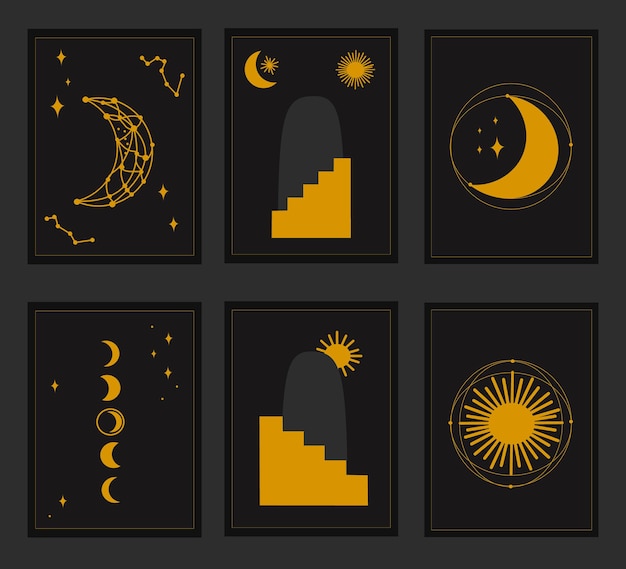 Set van magische posters mystieke elementen vector illustratie posterontwerp op astrologie of heilige
