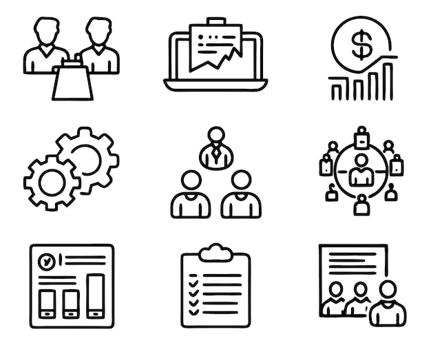 set van management icoon illustratie onderneming analyse zakenman web strategie werkplek