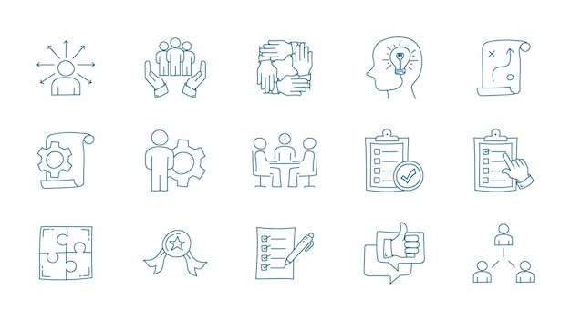 Set van management line icon design Management doodle icon collecties