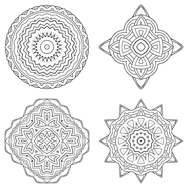 Set van Mandala Coloring boek sjabloon behang ontwerp kantpatroon en tattoo decoratie voor interieur Vector handgetekende etnische Oosterse cirkel ornament witte achtergrond Indiase stijl