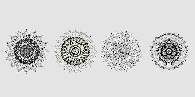 Vector set van mandala decoratieve en ornamentele ontwerpen voor het kleuren van pagina groeten kaart uitnodiging tatoeage