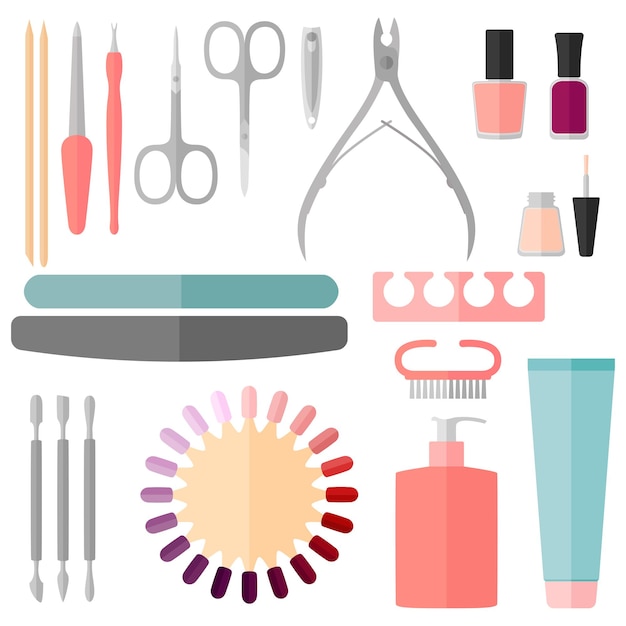 Vector set van manicure- en pedicurehulpmiddelen, vectorillustratie