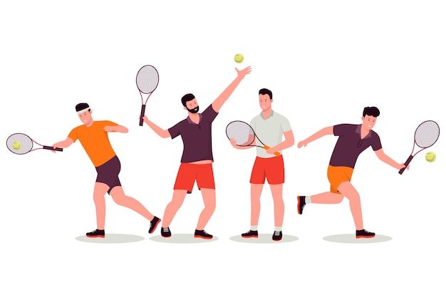 Set van mannelijke tennisser vectorillustraties