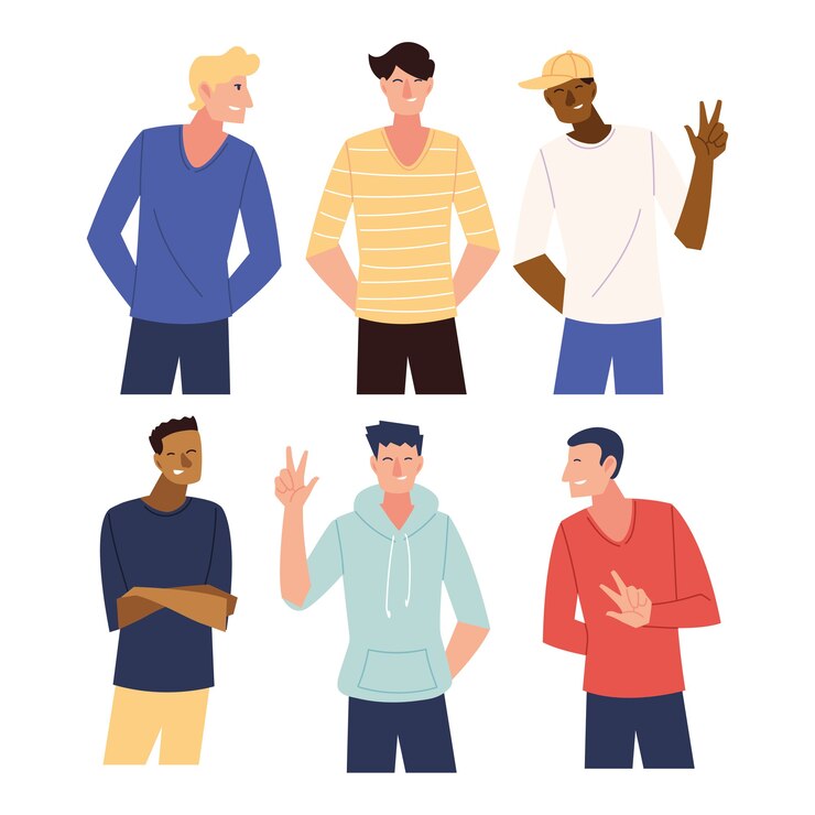 Vector set van mannen tekenfilms ontwerp, man jongen mannelijke persoon en mensen