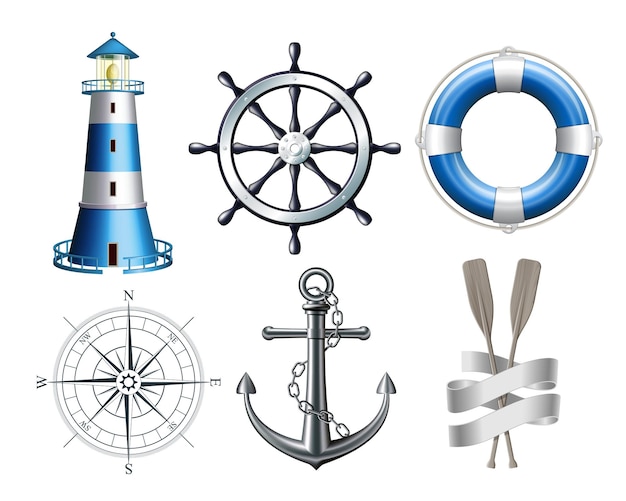 Set van maritieme of nautische iconen