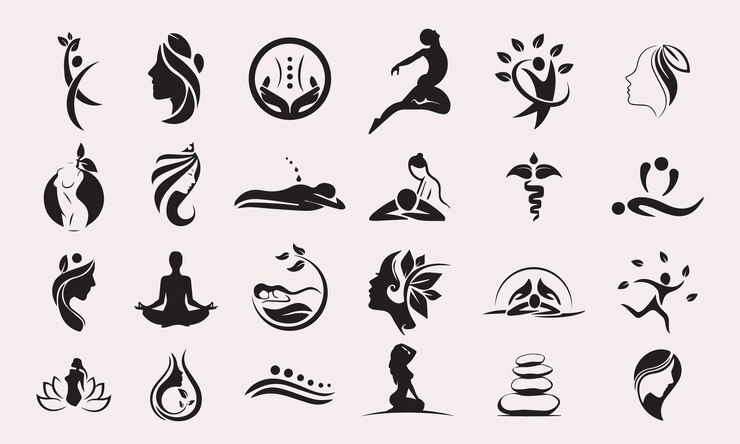 Vector set van massage gerelateerde vector iconen bevat iconen als spa salon massagetherapeut
