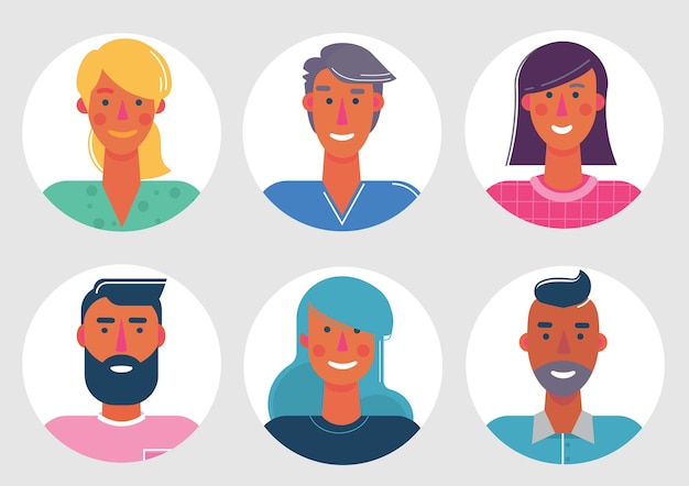 set van materiële cartoon avatars. Tekens voor web