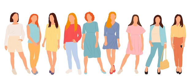 Vector set van meisjes vrouwen plat ontwerp op witte achtergrond